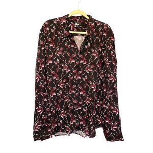 The Kooples Trend Spicy Leaves Black & Red Floral Button-Up Shirt S L or XXL